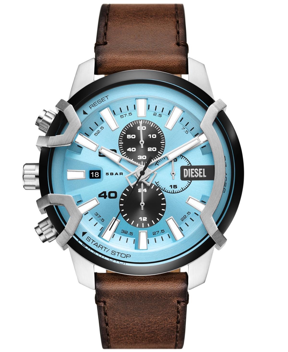 Diesel Mens 48mm Griffed Chronograph Brown Leather Strap Watch Product Image