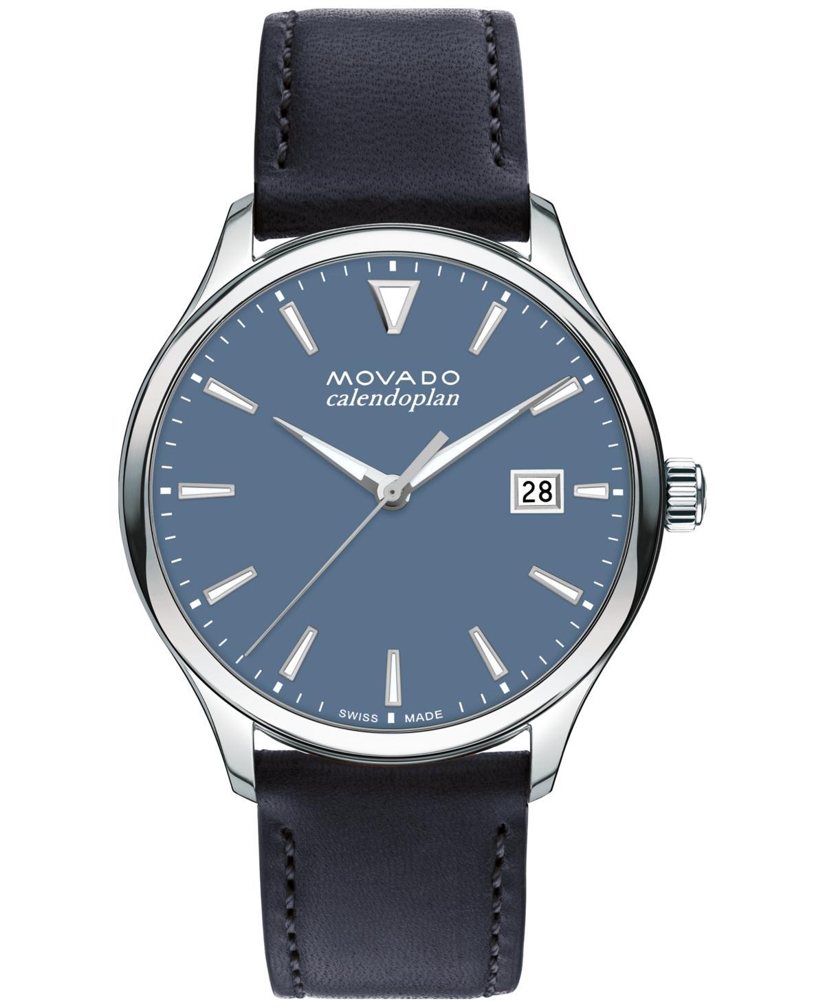 Movado Mens Swiss Calendoplan Blue Leather Strap Watch 40mm Product Image