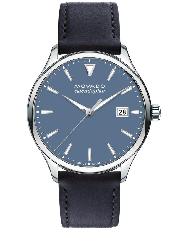 Movado Mens Swiss Calendoplan Blue Leather Strap Watch 40mm Product Image