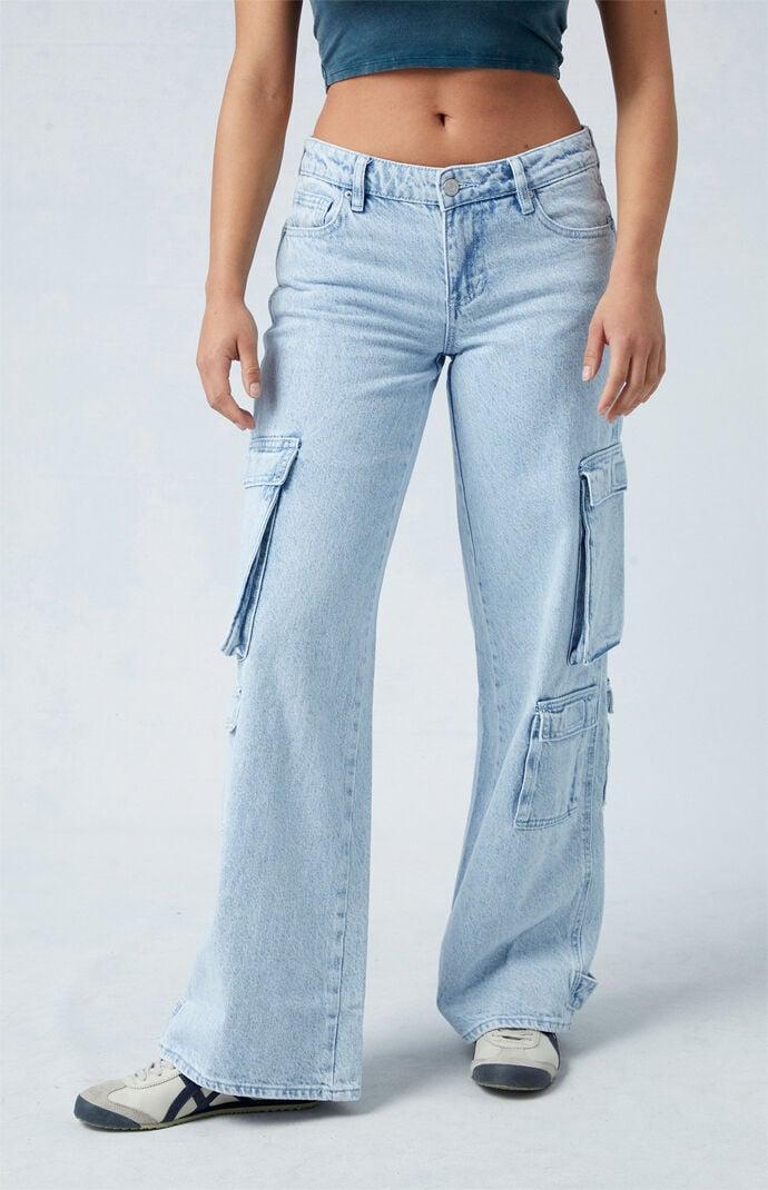 PacSun Womens Eco Light Indigo Low Rise Baggy Cargo Jeans Product Image