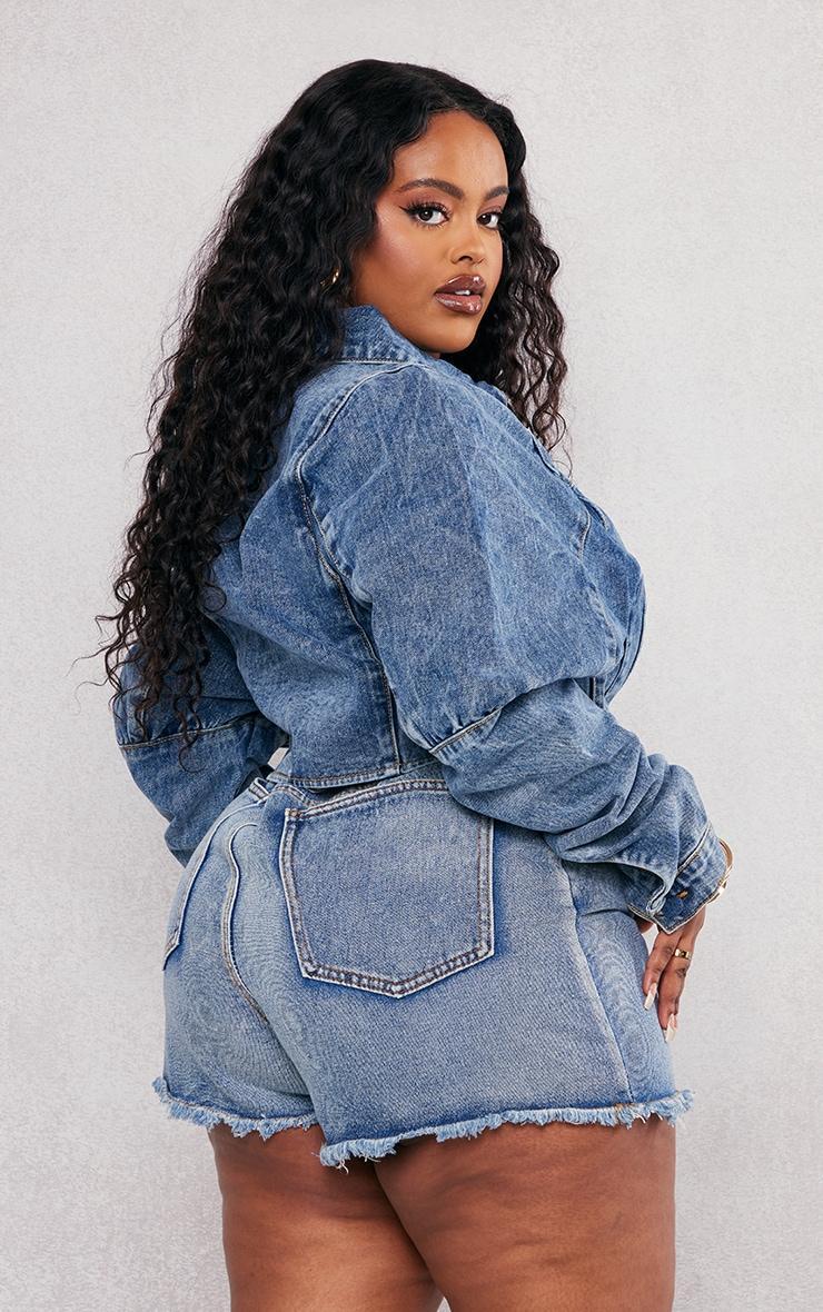 Plus Vintage Wash Corset Denim Jacket Product Image