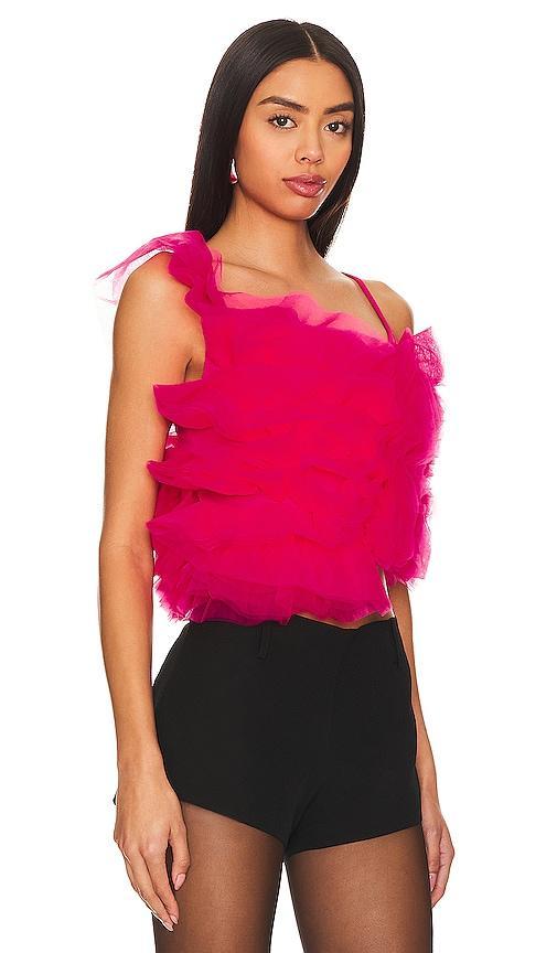 LAMARQUE Feleta Ruffled Top in Fuchsia. Product Image