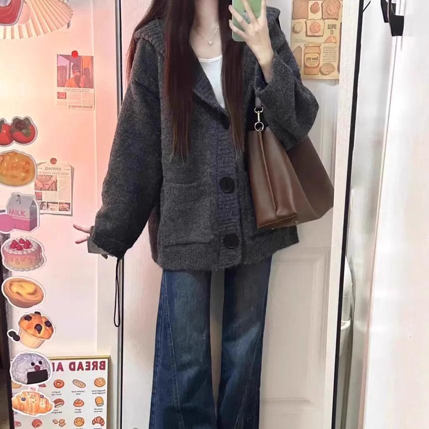 Plain Hooded Pocket Detail Oversized Cardigan Product Image