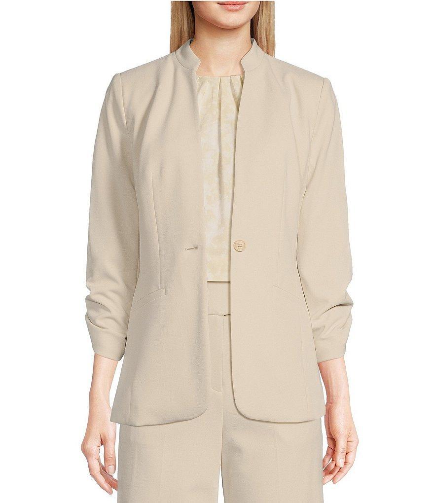 Calvin Klein Scuba Crepe Stand Collar 3/4 Sleeves Button Front Coordinating Jacket Product Image