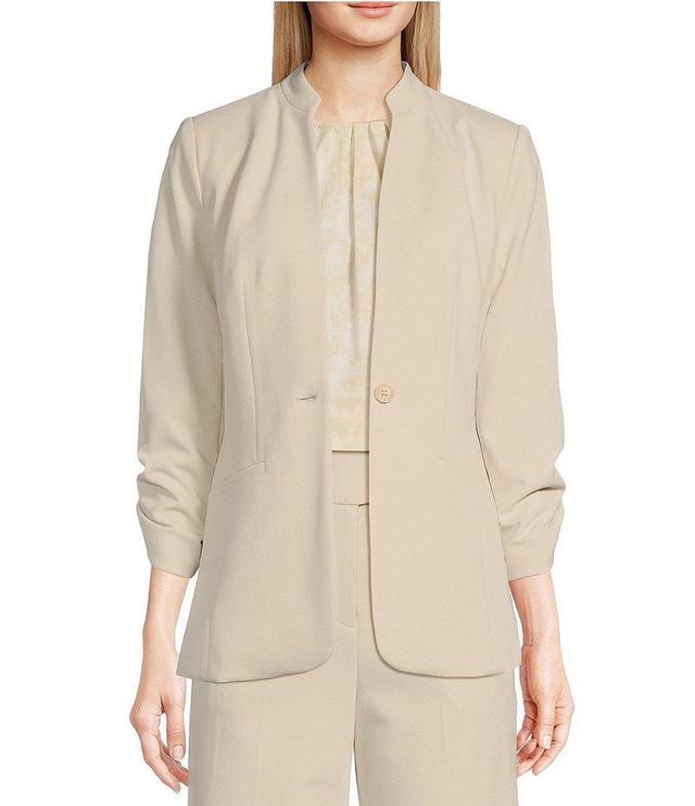 Calvin Klein Scuba Crepe Stand Collar 3/4 Sleeves Button Front Coordinating Jacket Product Image