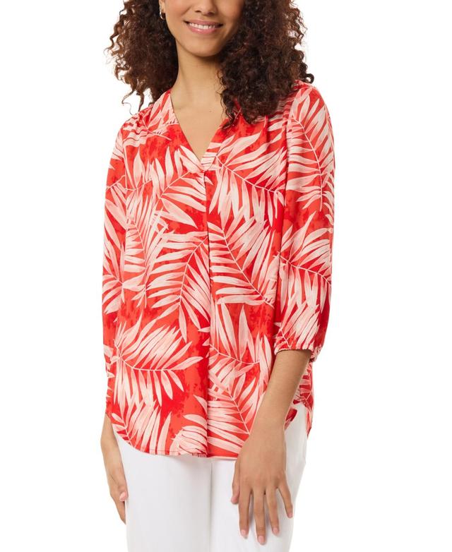 Jones New York Womens Printed Kelly V-Neck Blouse Product Image