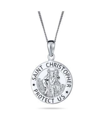 Bling Jewelry Medium Size Parton Of Safe Travel Protect Us Religious Medal Medallion Round Saint Christopher Pendant Necklace For Women Sterling Silve Product Image