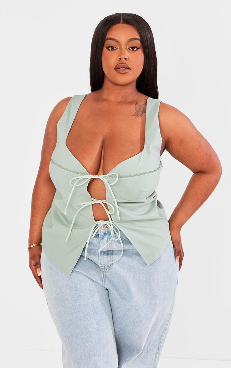 Plus Sage Tie Front Crop Top Product Image