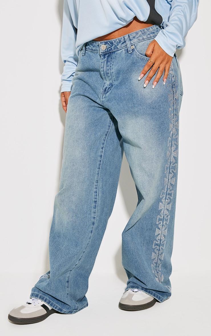 Petite Blue Diamante Cross Detail Jeans Product Image