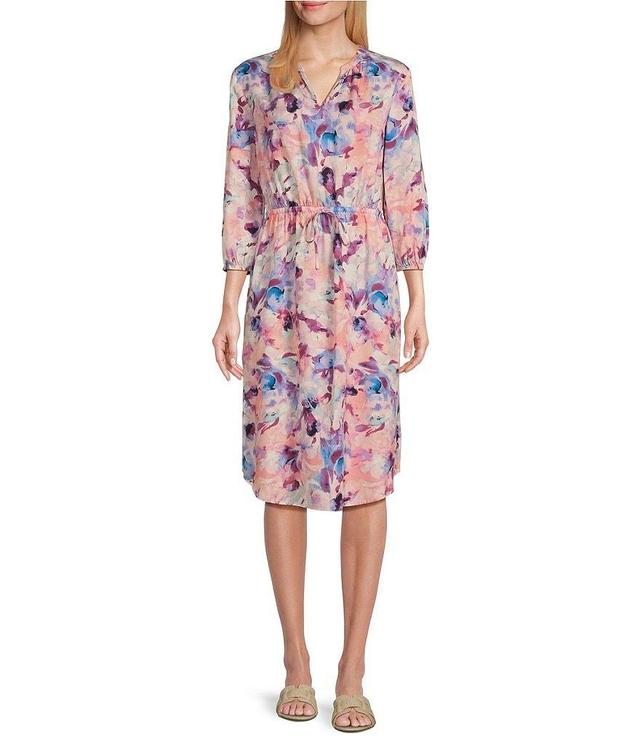 Westbound Woven Floral Whips Print V-Neck 3/4 Sleeve Midi Dress Product Image