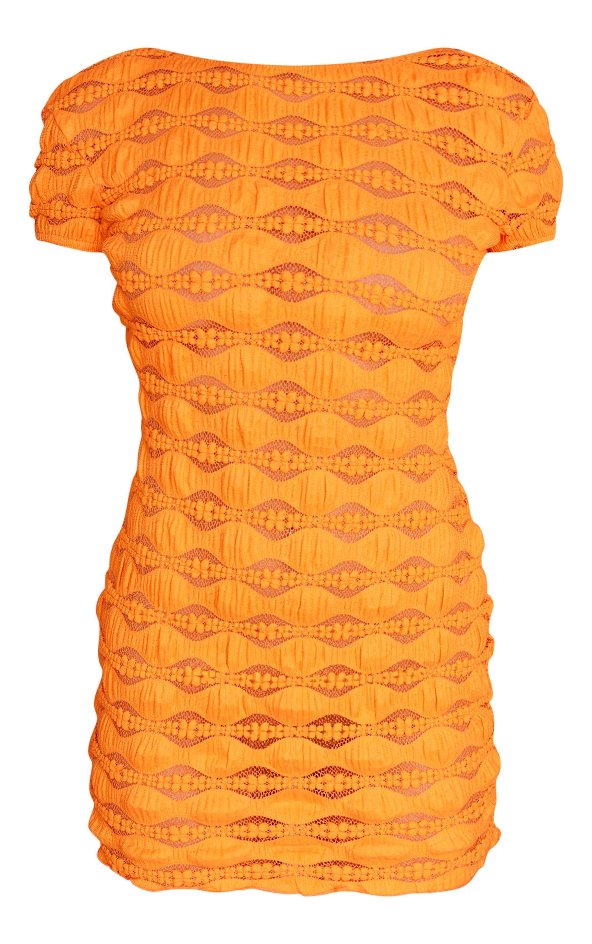 Orange Textured Backless Bodycon Dress Product Image