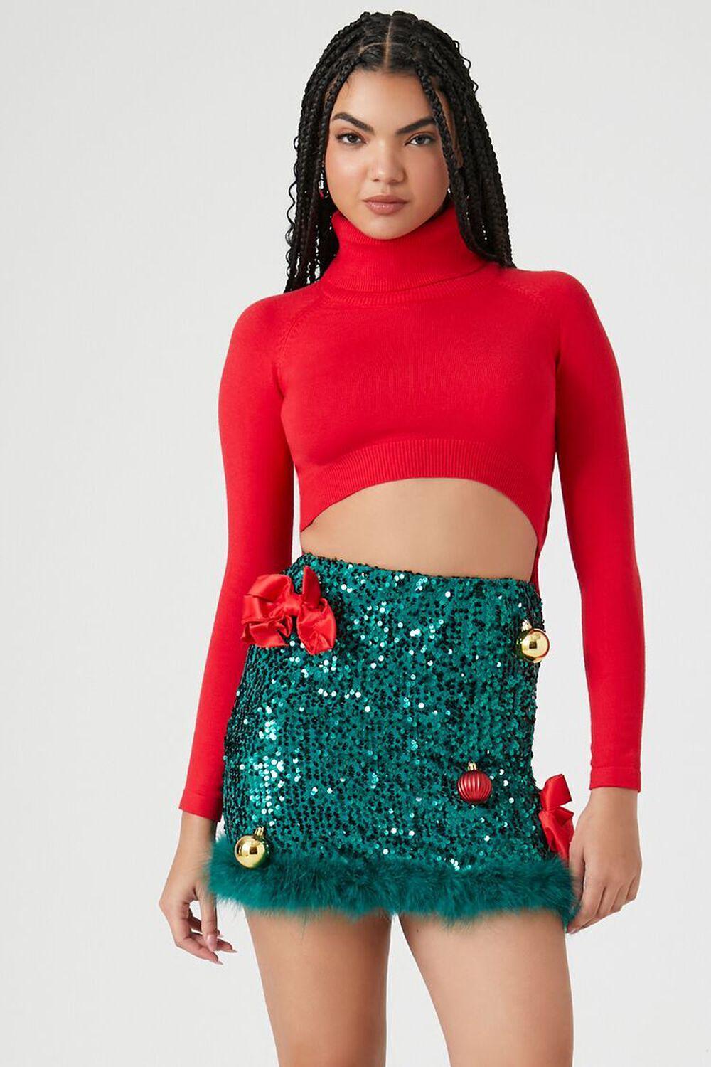 Christmas Bow & Ornament Sequin Mini Skirt | Forever 21 Product Image