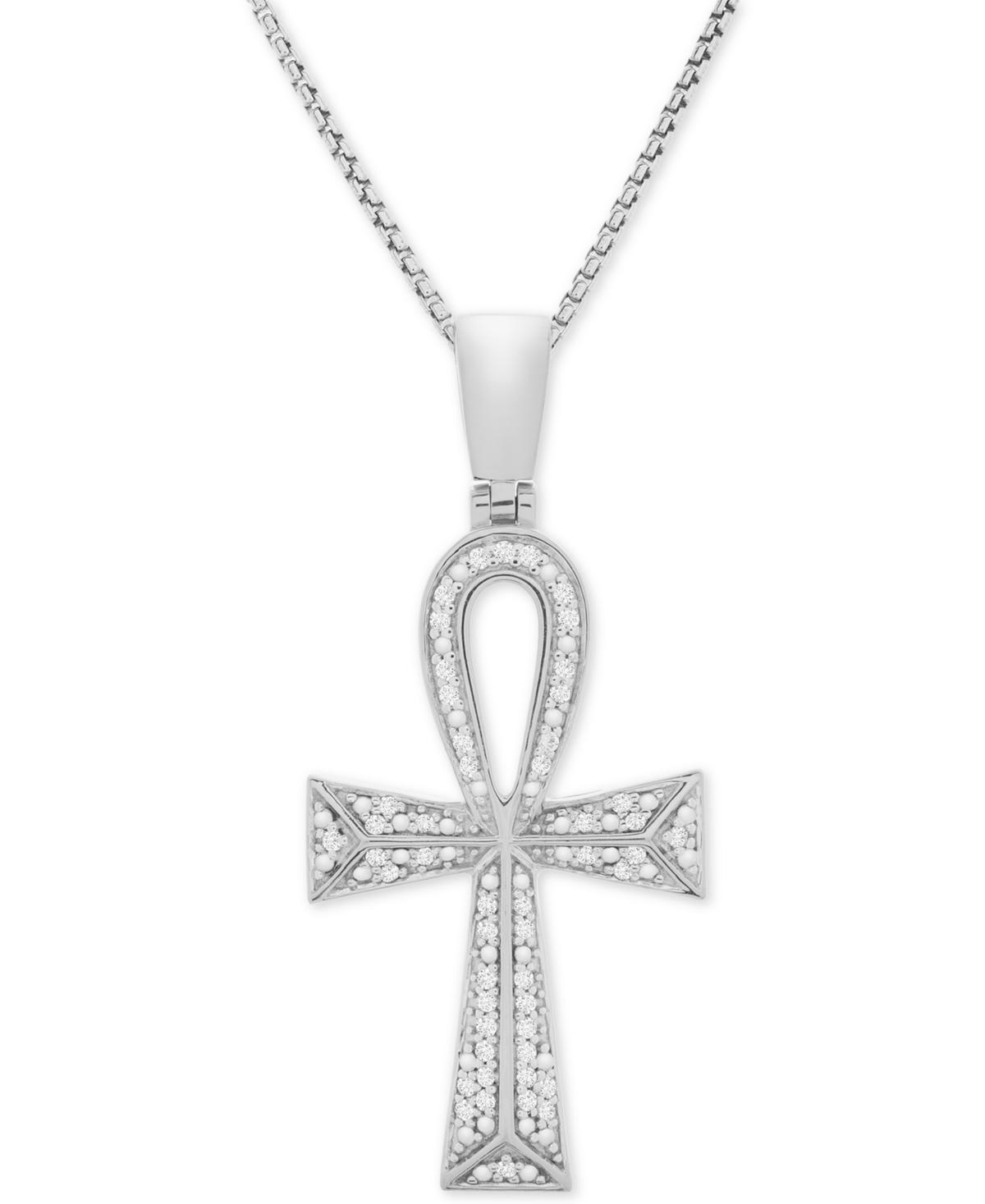 Mens Diamond Ankh Cross 22 Pendant Necklace (1/4 ct. t.w.) in 14k Gold-plated Sterling Silver and Sterling Silver Product Image