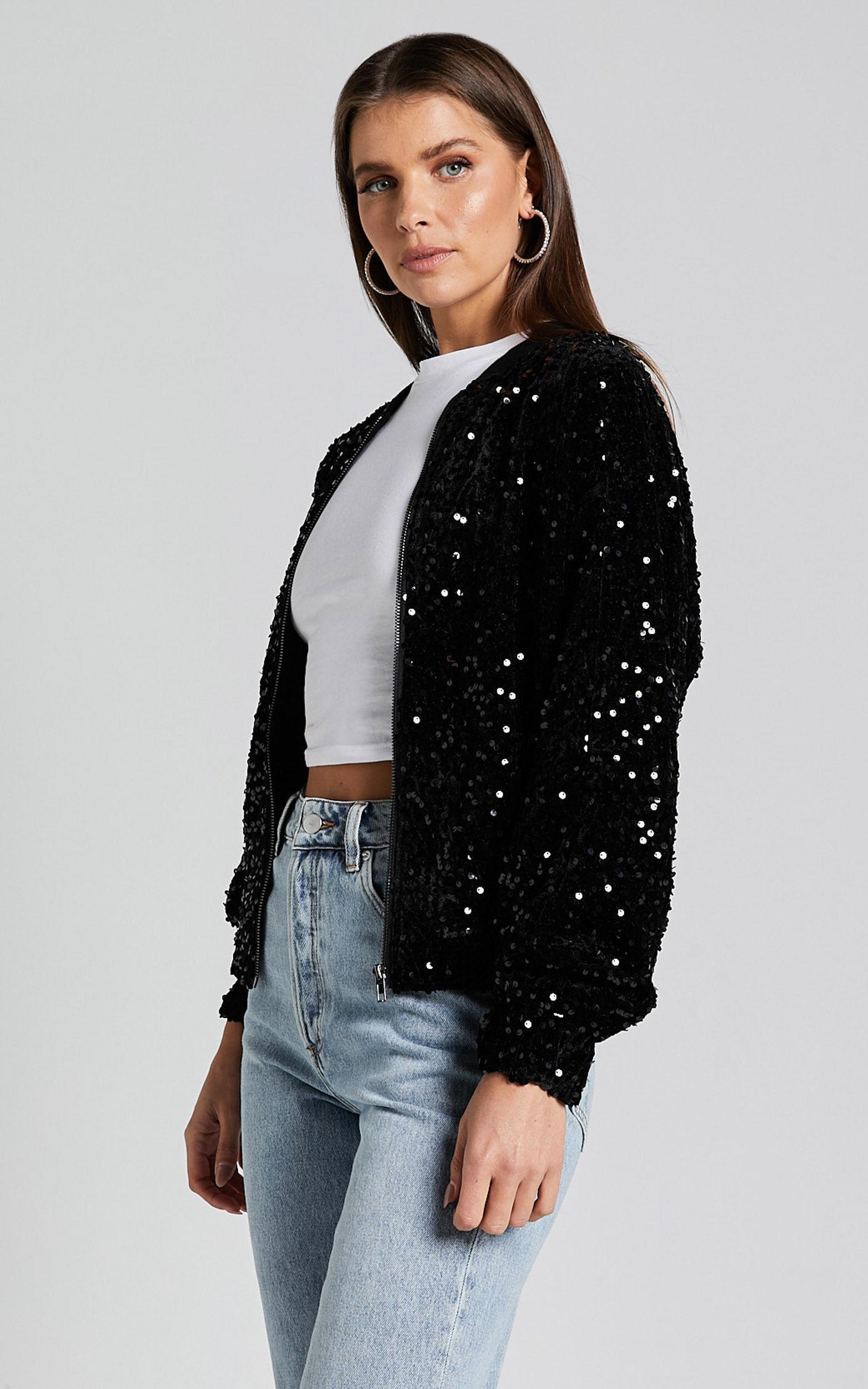 Poinsettia Jacket - Sequin Bomber in Black Product Image