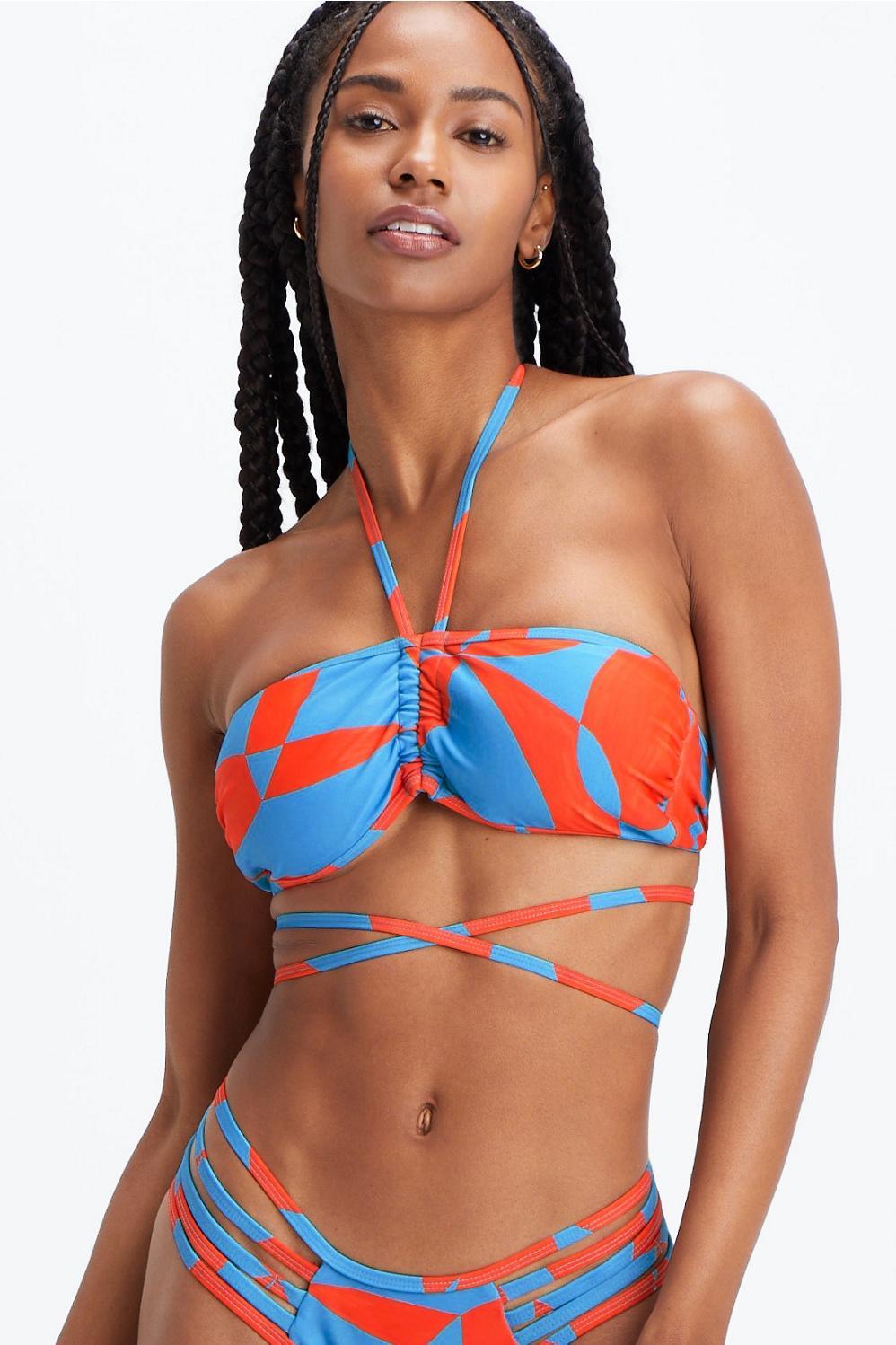 Fabletics Wrap-Around Bikini Top Womens Floral Geo Size XXS Product Image