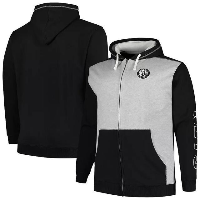 Mens Fanatics Branded /Heather Gray Brooklyn Nets Big & Tall Contrast Pieced Stitched Full-Zip Hoodie Product Image