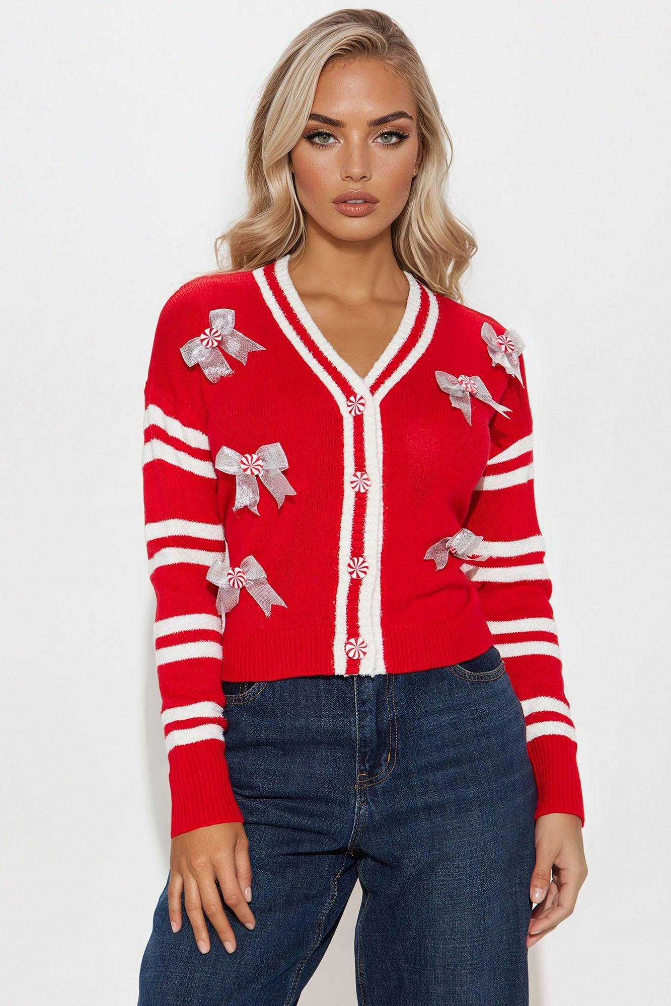 Peppermint Time Cardigan - Red/combo Product Image