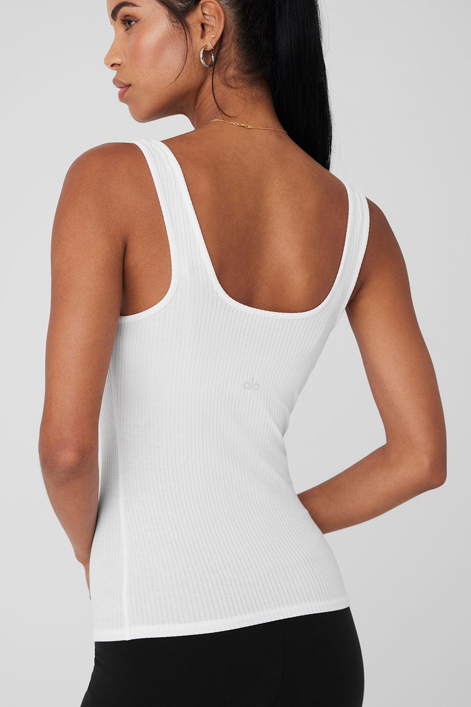 Ribbed Sea Coast Scoop Neck Tank - White Female Product Image