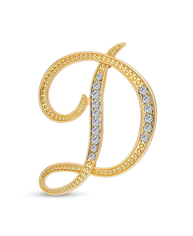 Bling Jewelry Large Statement Abc Pave Crystal Cursive Script Monogram Letters Alphabet Initial A Scarf Lapel Pin Brooch For Women Yellow Gold Plated Product Image