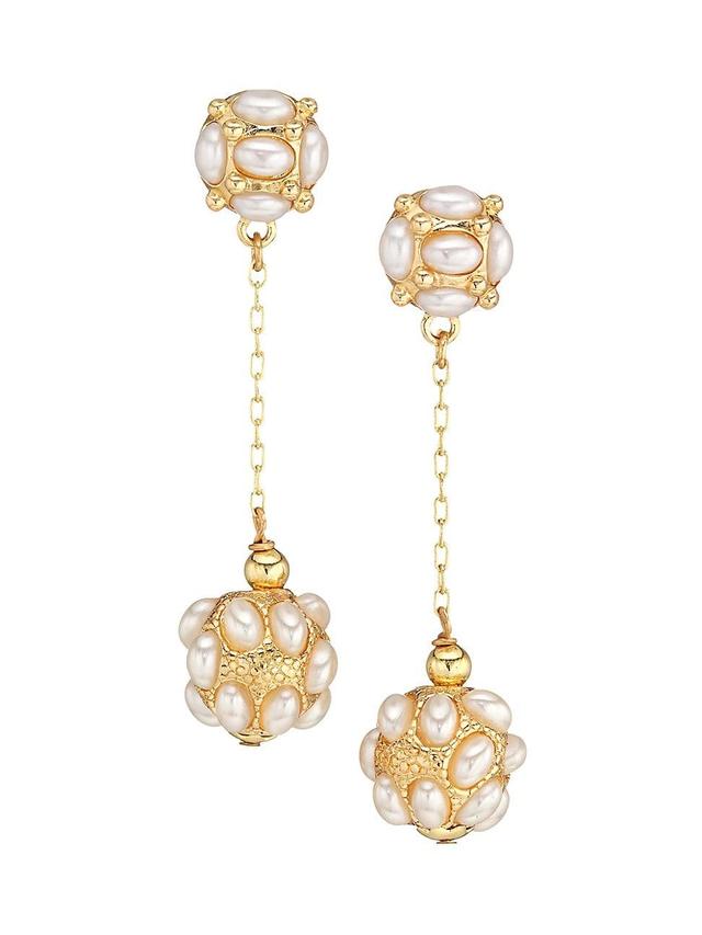 Womens 22K Goldplated Faux Pearl Ball Drop Earrings Product Image