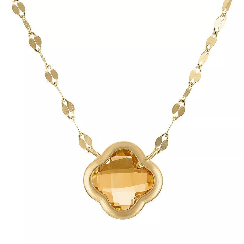 Tiara 10k Gold Gemstone Clover Pendant Necklace, Womens Citrine Product Image