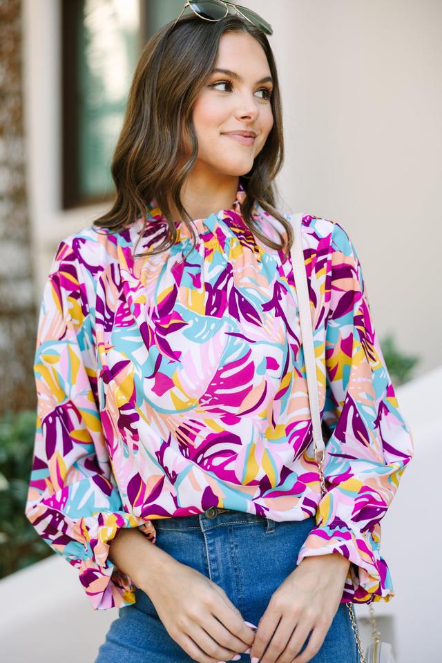 Be True To You Fuchsia Pink Tropical Floral Blouse Female Product Image