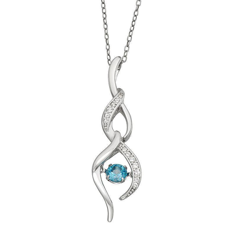 Sterling Silver Swiss Blue Topaz & Lab-Created White Sapphire Drop Pendant Necklace, Womens Product Image