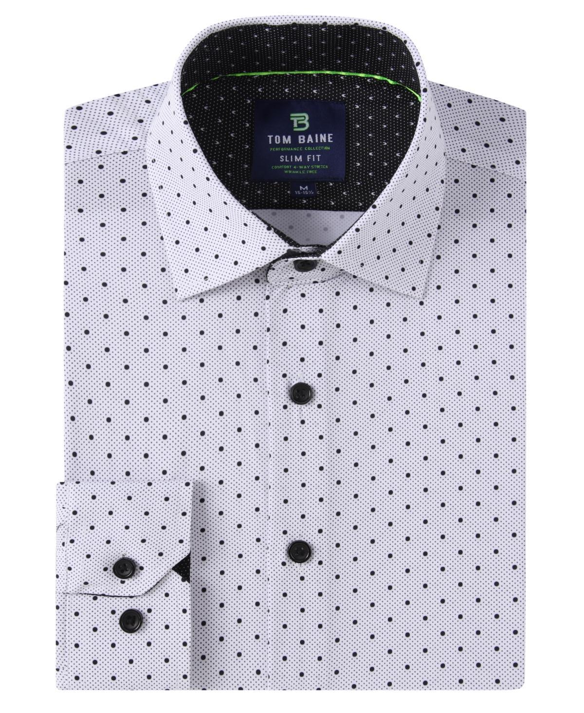 Mens Slim Fit Performance Long Sleeve Geometric Dress Shirt Product Image