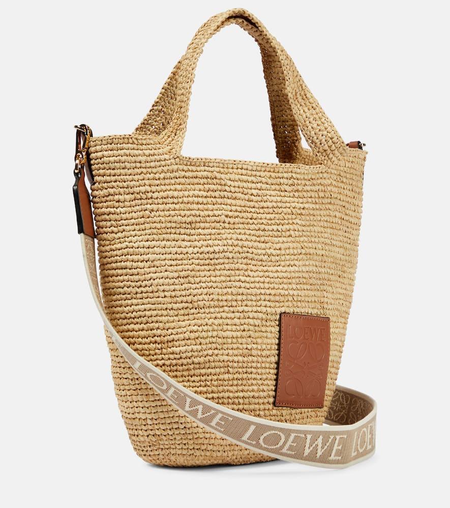 LOEWE Slit Mini Raffia And Leather Tote Bag In Natural/tan Product Image