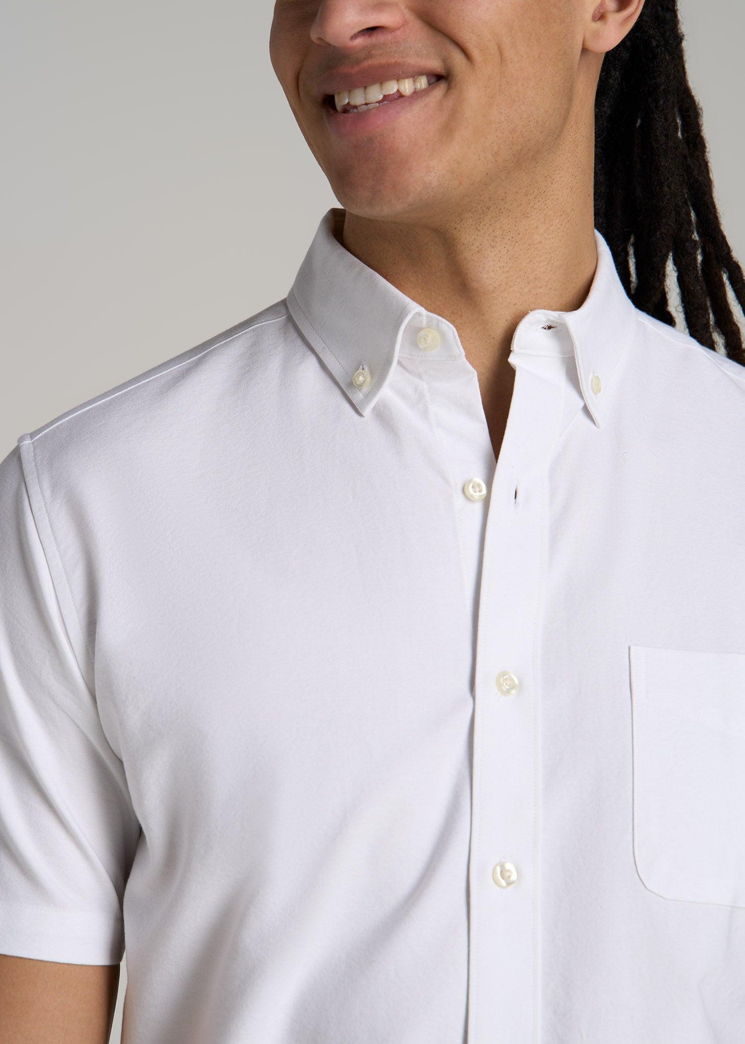 Short Sleeve Oxford Button Shirt For Tall Men in Black Male Product Image