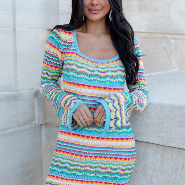 What It Is Multi Stripe Crochet Mini Dress Product Image