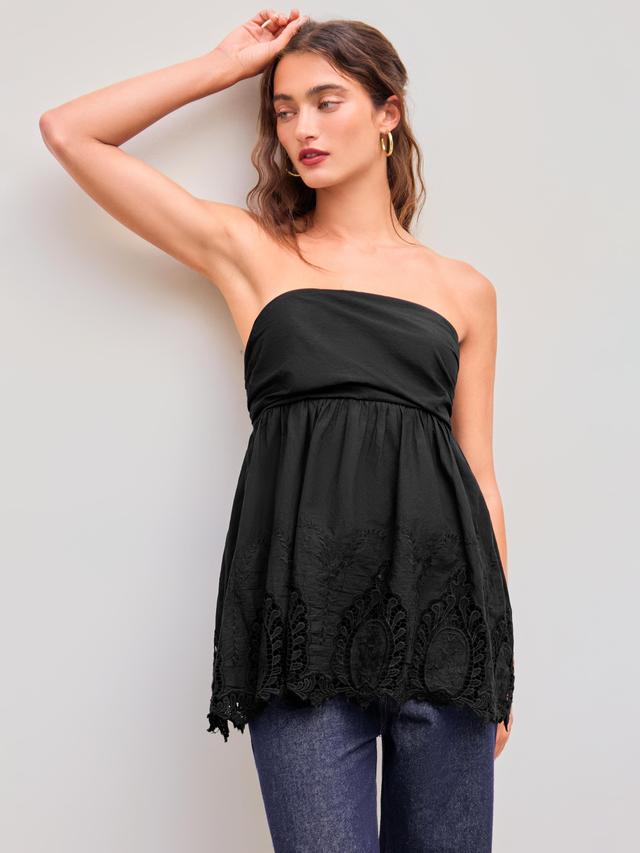 100% Cotton Solid Lace Trim Ruffle Tube Top Product Image