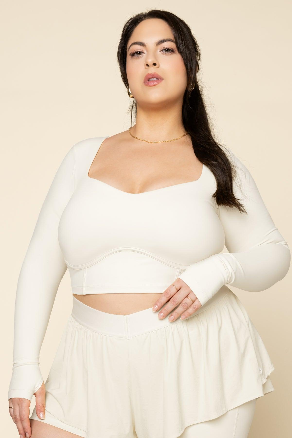 Sweetheart Long Sleeve Crop Top - Ivory Product Image