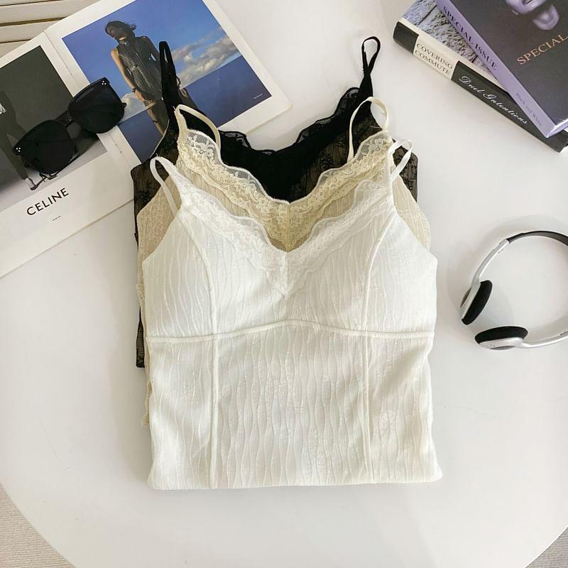 V-Neck Padded Lace Crop Camisole Top Product Image