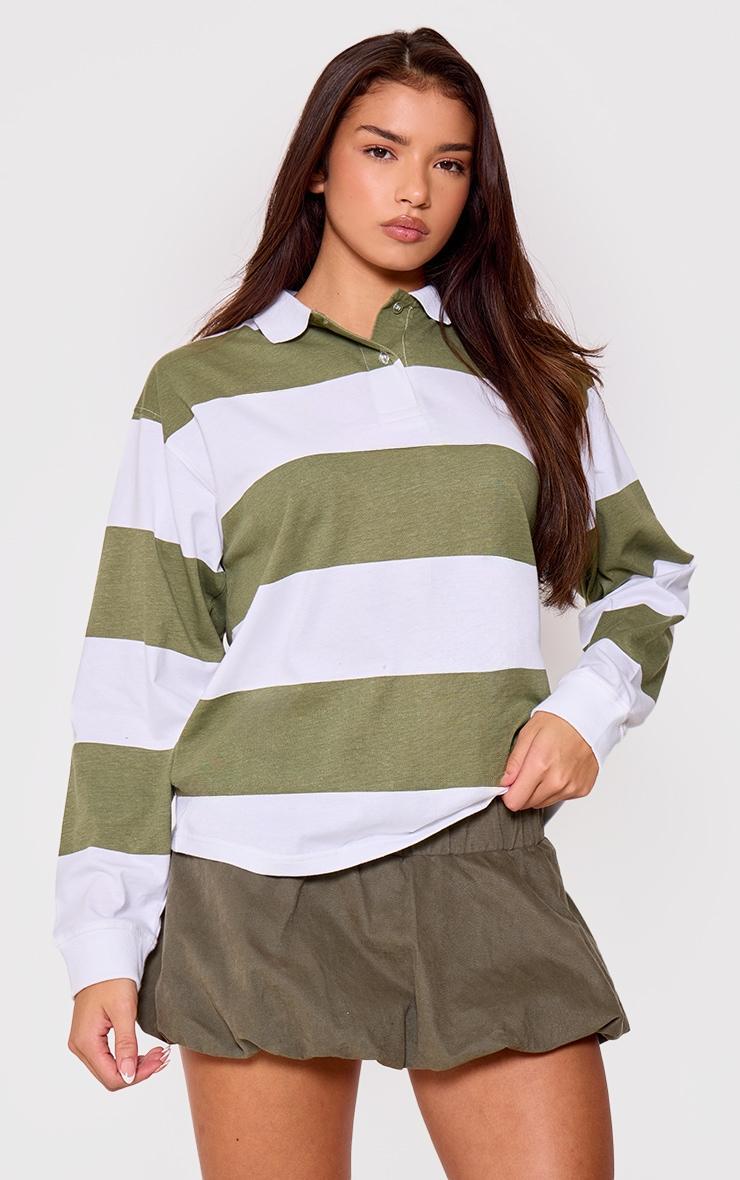 Green Stripey Collared Top Product Image