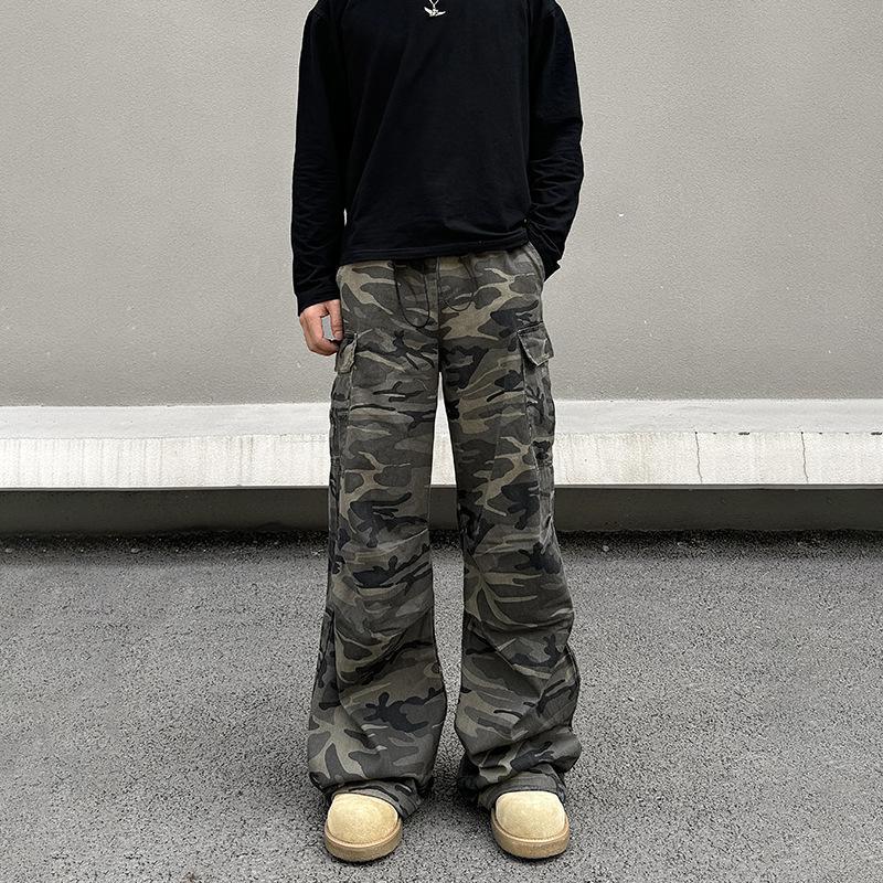 Sopula American Retro Camouflage Straight Cargo Pants Product Image