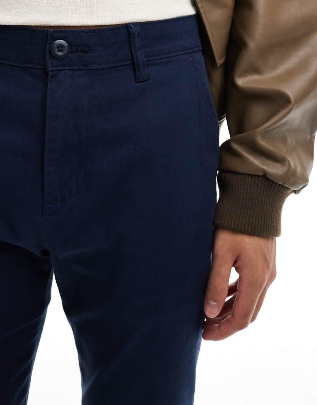 ASOS DESIGN 2 pack skinny chinos in navy and stone Product Image