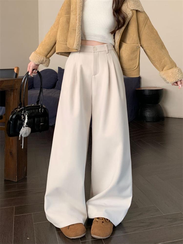 High Rise Plain Wide Leg Pants Product Image