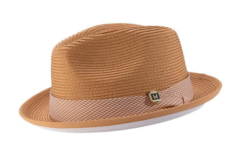 Cognac Braided Stingy Brim Pinch Fedora with White Bottom Product Image