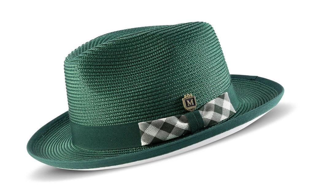 Emerald Braided Stingy Brim Pinch Fedora With White Bottom Product Image