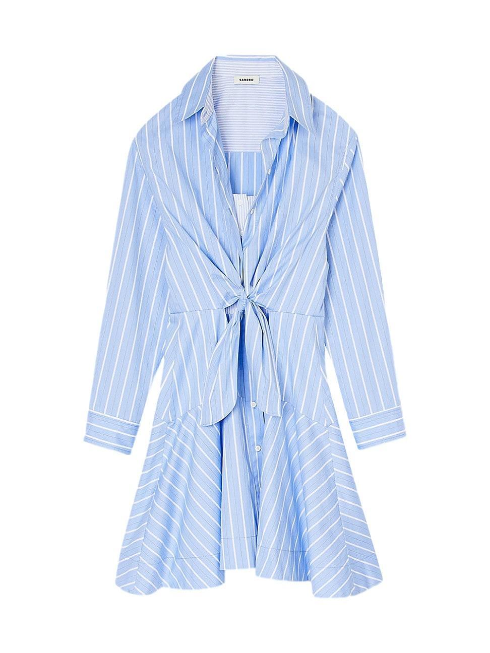 Womens Striped Tie-Front Shirt Dress Product Image