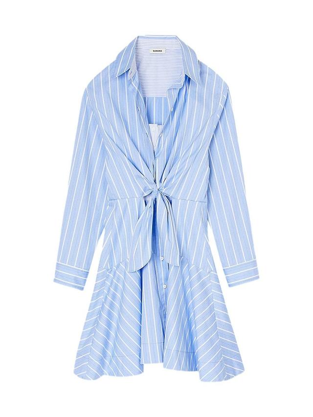 sandro Bridge Stripe Long Sleeve Tie Waist Shirtdress Product Image