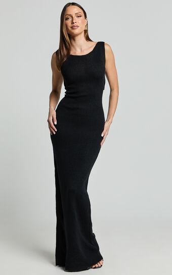 Sanya Midi Dress - Bodycon Knitted Tie Back Dress in Black product image