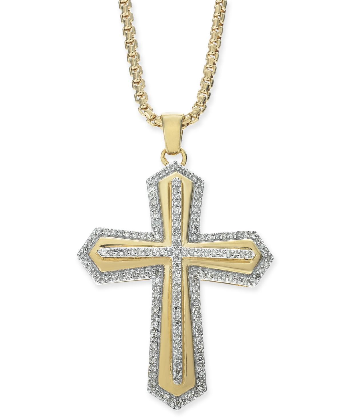 Mens Diamond Cross 22 Pendant Necklace (1/2 ct. t.w.) in 18k Gold-Plated Sterling Silver Product Image