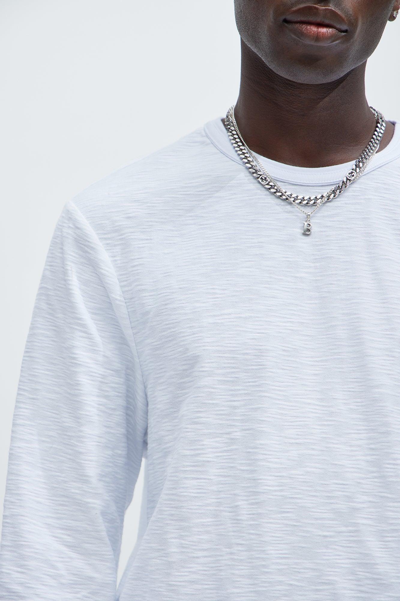 Asher Slub Texture Scallop Long Sleeve Tee - White Product Image