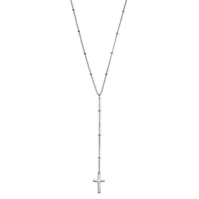 Sterling Silver Beaded Cross Y Necklace, Womens Grey Product Image