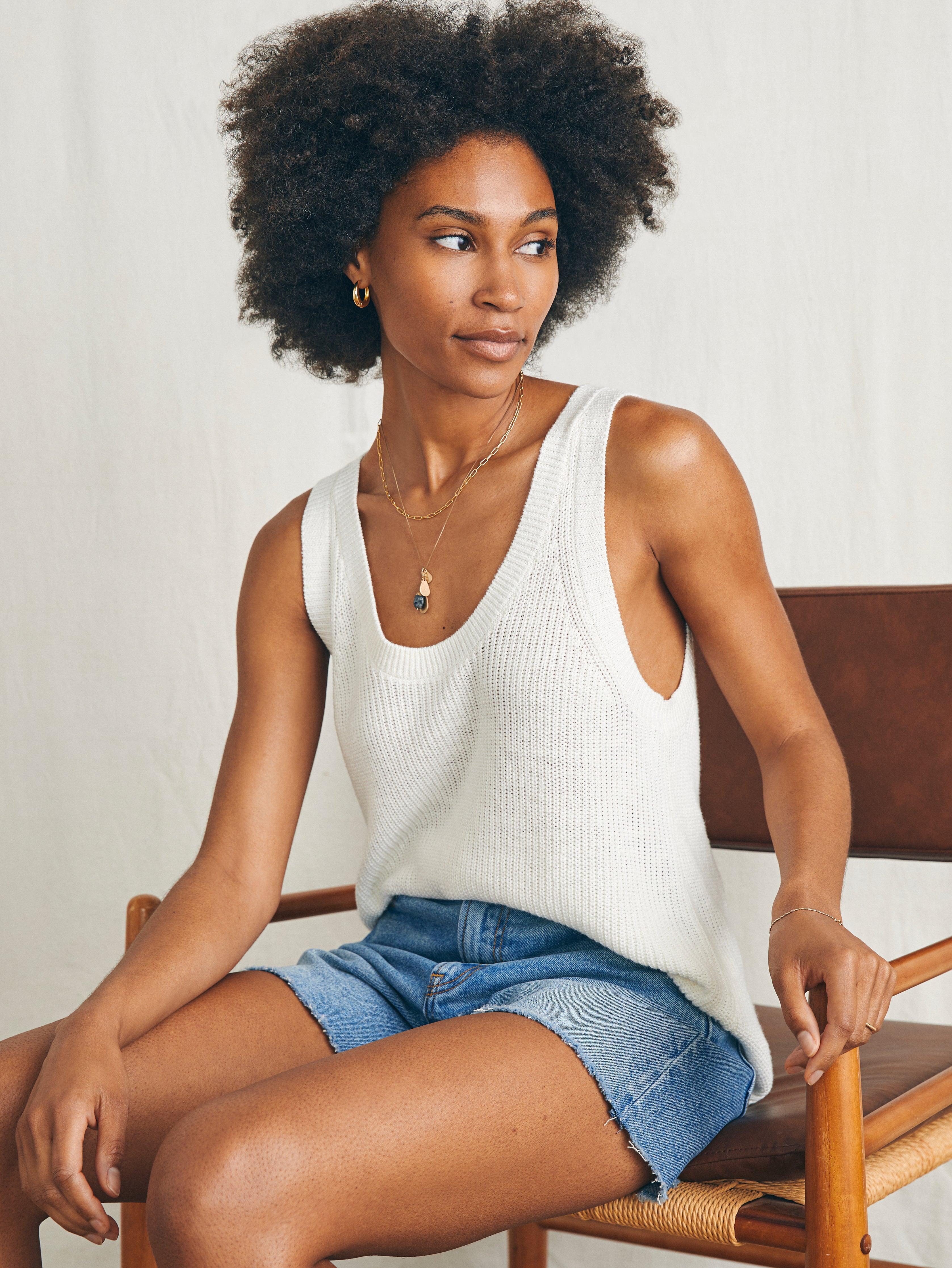 Miramar Linen Scoop Neck Tank - Egret Female Product Image