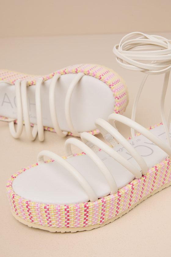 Eli Ivory Multi Woven Lace-Up Flatform Sandals Product Image