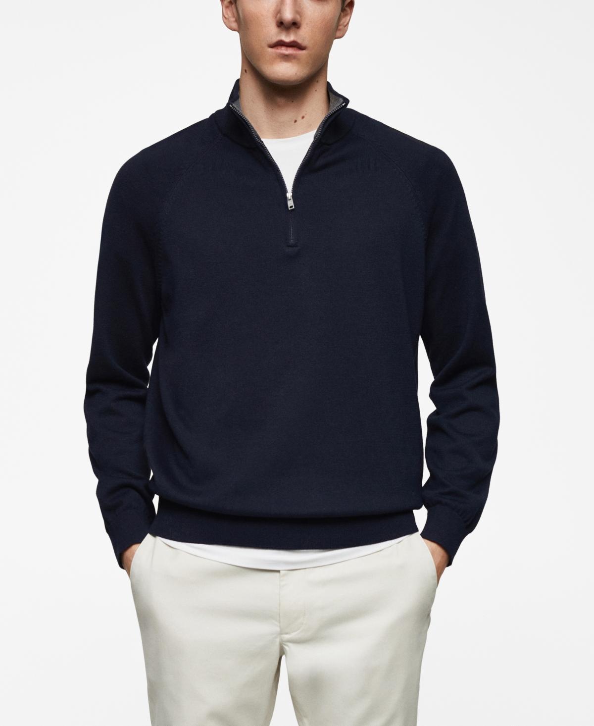 MANGO MAN - Cotton sweater with neck zipper navyMen Product Image