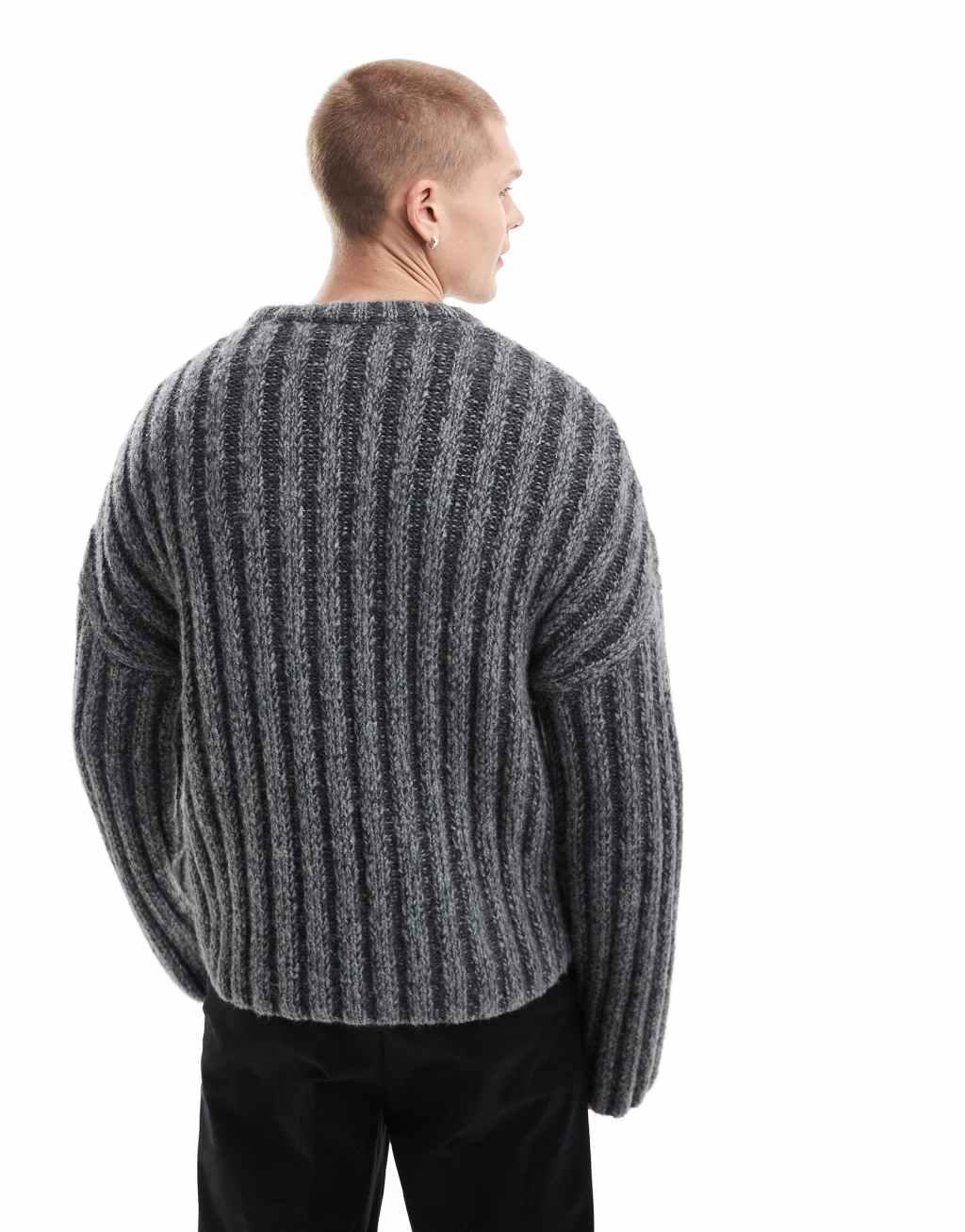 Weekday Connor wool blend slightly cropped ribbed sweater in gray Product Image